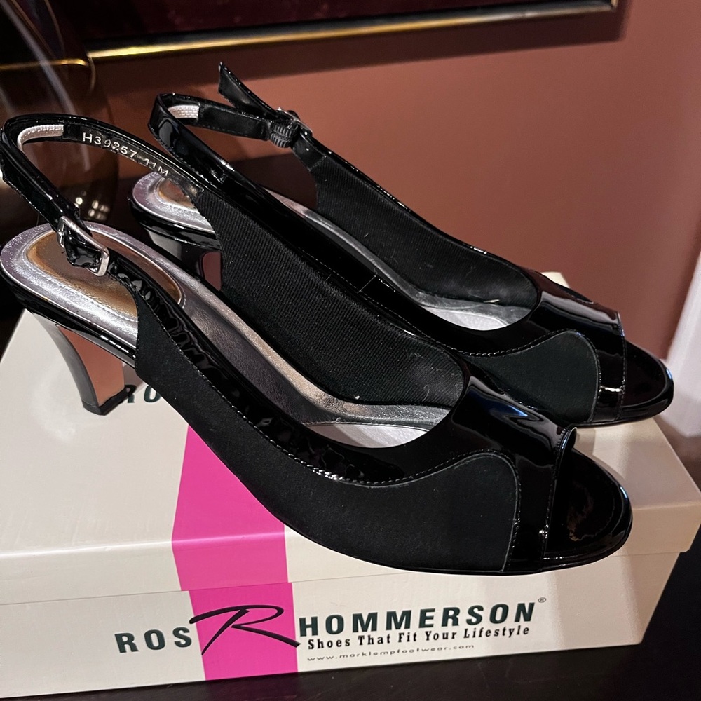 Ros Hommerson Black Patent Slingback Heels